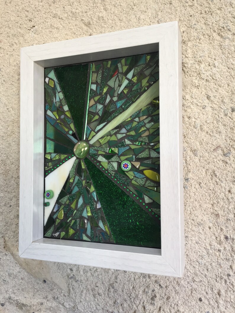 Green and White Wall Decor Mosaic Art Greenery Framed Mosaic Etsy