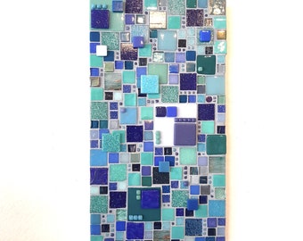 Quadrati blu per l'arredamento della casa, arte della parete dell'ufficio, decorazione della parete quadrata, originale mosaico da appendere alla parete, quadrati blu, arredamento astratto, arredamento contemporaneo