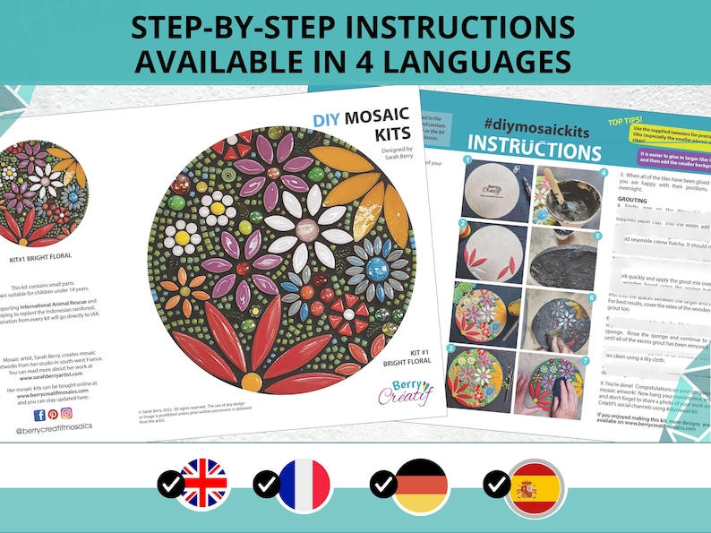 Glass and ceramic tile mosaic kit for adults: 20cm diameter image 5