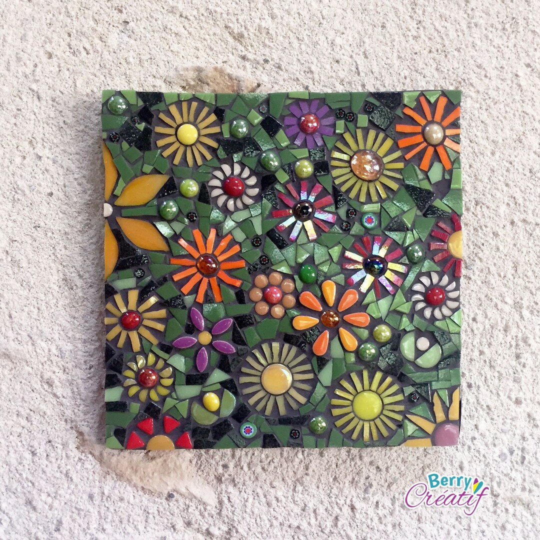 Flower Mosaic Wall Art, Bright Floral Wall Art, Flower Mosaic Decor