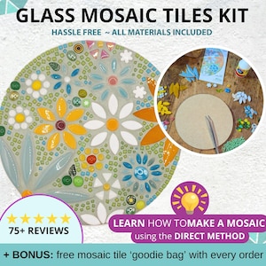 Glass mosaic tiles kit: floral design 20cm wall art
