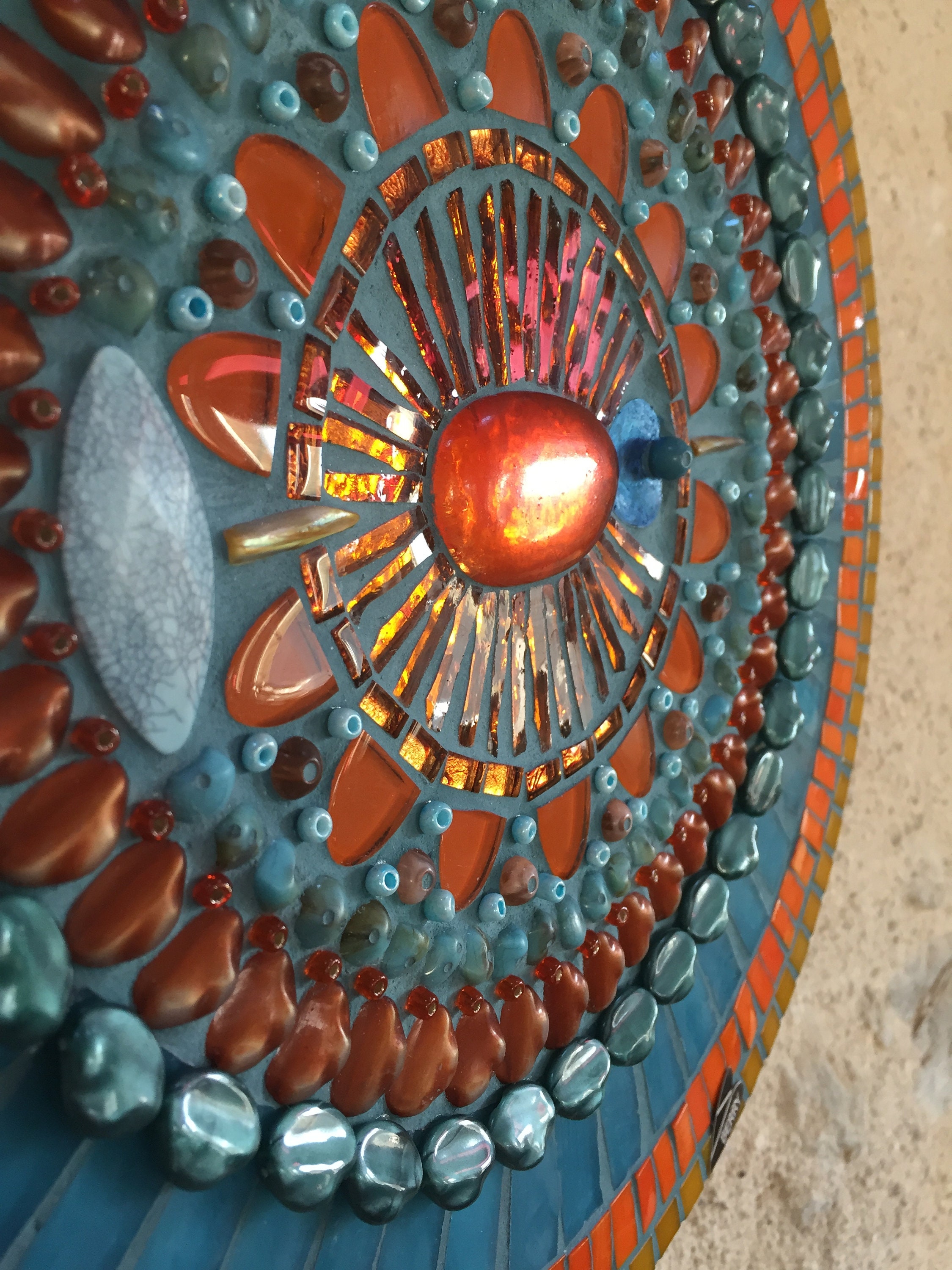 Art Mural Orange Turquoise, Mosaïque, Art d'abstraite, Décoration Murale en Du Mandala Suspendu, Col