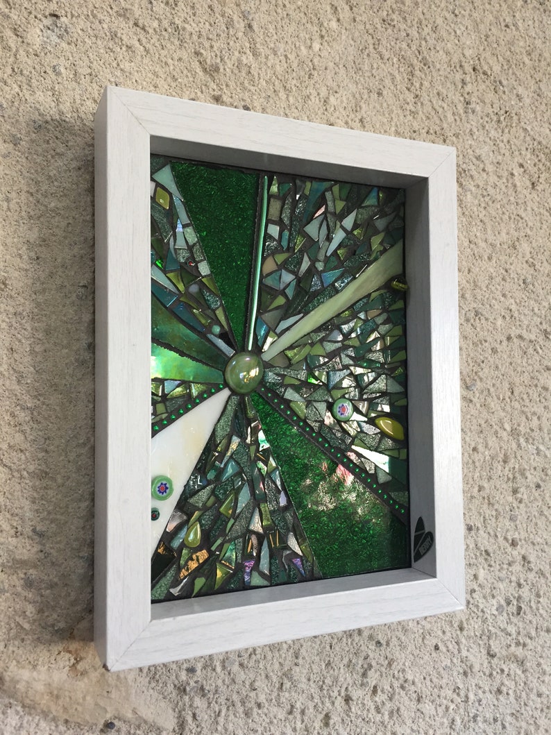 Green and White Wall Decor Mosaic Art Greenery Framed Mosaic Etsy