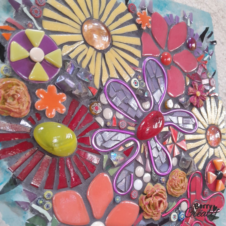 Mosaïque de fleurs, cadeau pour la fête des mères, mosaïque d'art,déco florale lumineuse,mosaïque de fleurs,art floral mural image 7
