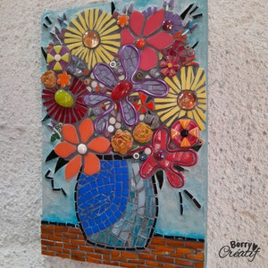 Mosaïque de fleurs, cadeau pour la fête des mères, mosaïque d'art,déco florale lumineuse,mosaïque de fleurs,art floral mural image 4