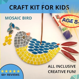 Craft kit for kids, bird project for young crafters, fun mosaic kit, diy craft kit for kids, creative craft project, kit de mosaique, mosaik