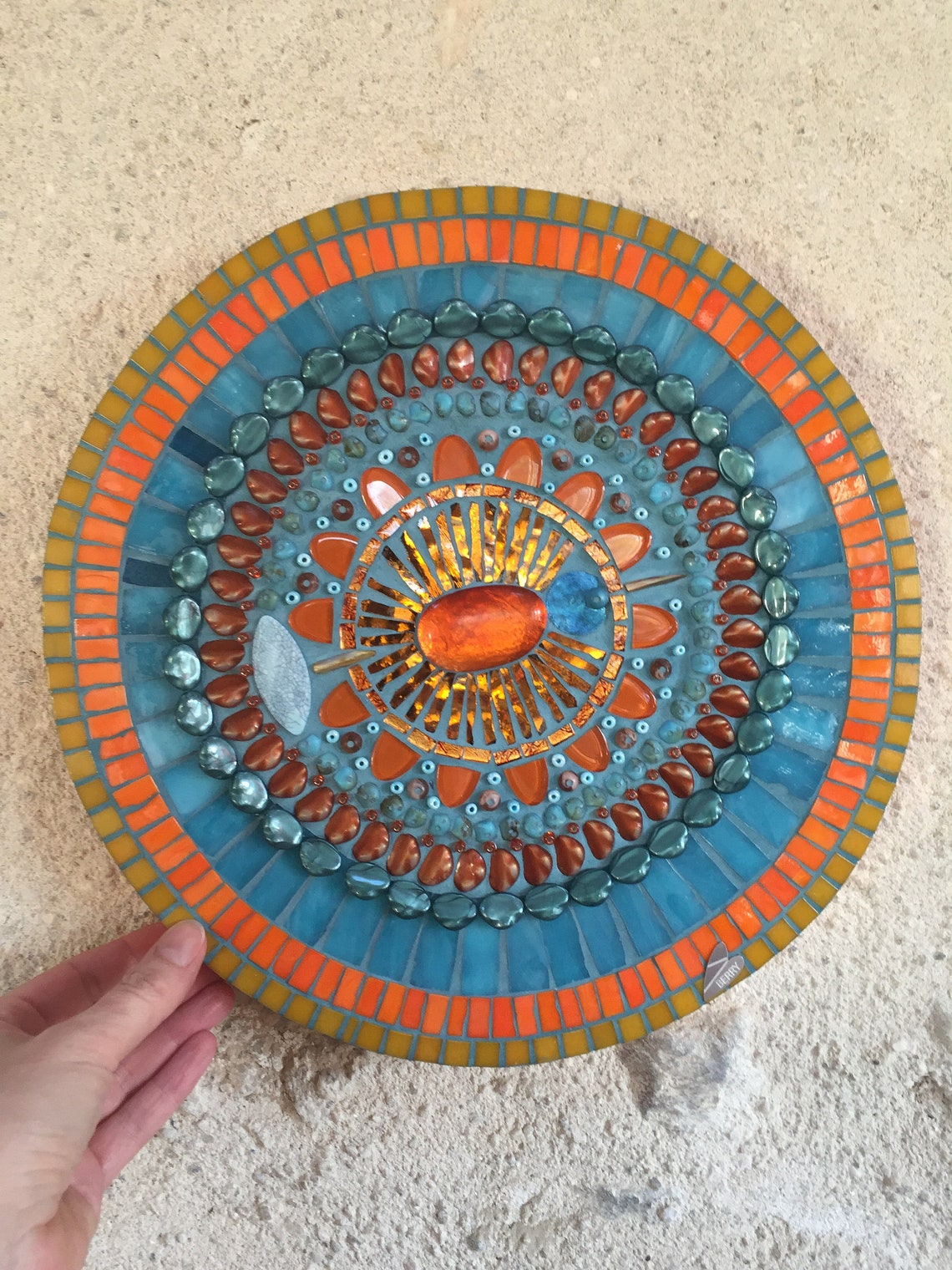 Wall art mixed media art round abstract mosaic colorful Etsy