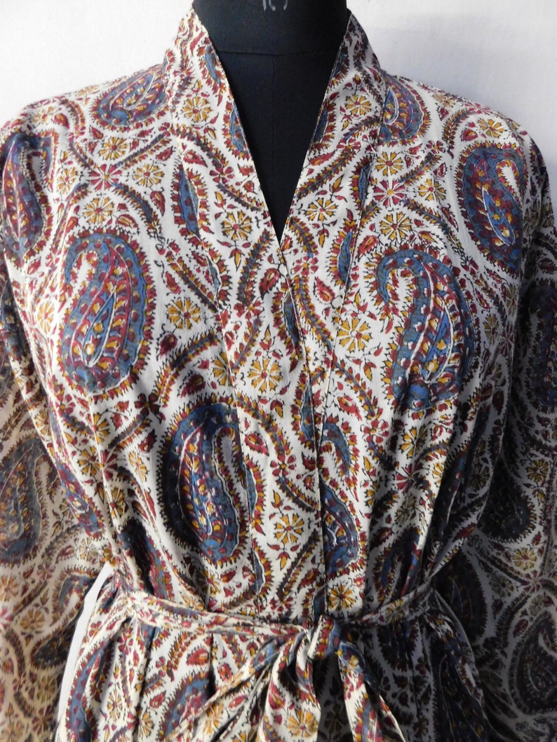 Women Cotton Paisley Print Long Kimono Designer Summer Beach Bathrobe Sleepwear Nightgown