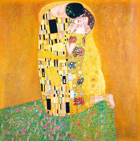 Replica dipinta a mano Il bacio di Klimt, in olio su tela. 