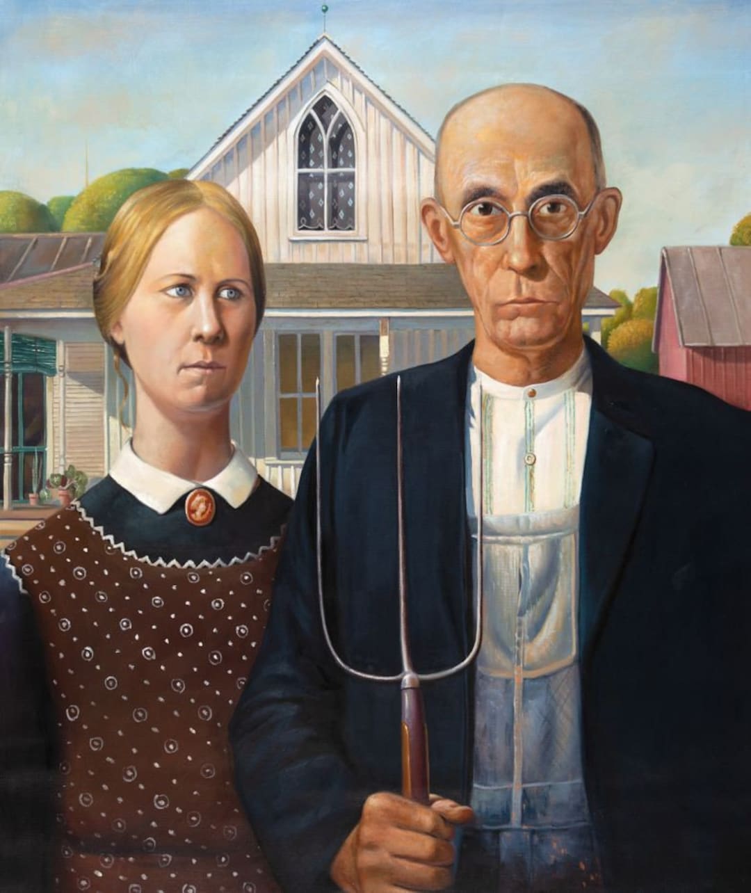 American Gothic Grant Wood Oil Painting Reproduction, Handpainted in