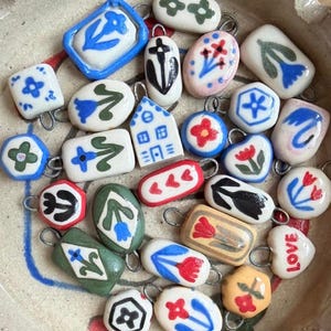 Ceramic Charms | Handmade Pendants | Hand painted Charm | Porcelain Charms | Journal Charms