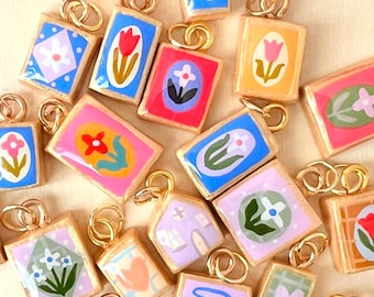 Charm Only- Tiny Clay Charm Necklace, Ceramic Charms, Handmade and Hand Painted