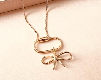 Gold Filled Bow Charm Necklace with Carabiner