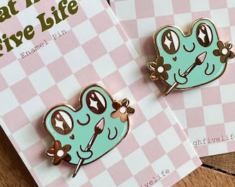 Frog enamel pin, cute artsy frog pin