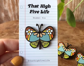 Butterfly Enamel Pin, '70s style pin, Cute Butterfly Pin