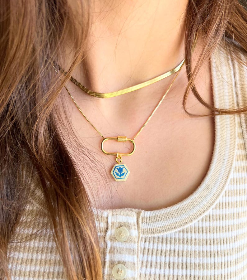 Gold Filled Carabiner Charm Necklace | Handmade Clay Charms image 5