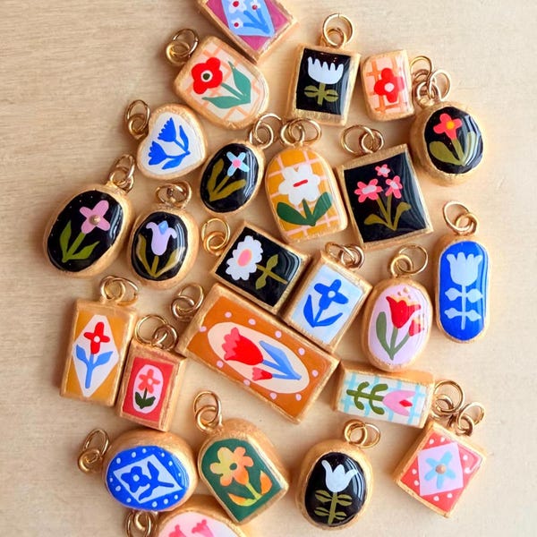 Charm Only- Tiny Clay Charm Necklace, Ceramic Charms, Handmade and Hand Painted