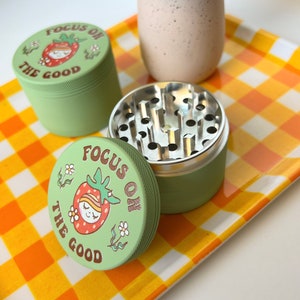 Focus On The Good, Large, Cute Strawberry Silicon Matte Herb Grinder, Cute Grinder , Herb Grinder