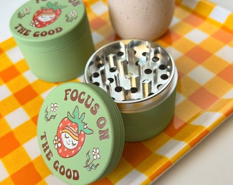 Focus On The Good, Large, Cute Strawberry Silicon Matte Herb Grinder, Cute Grinder , Herb Grinder