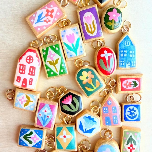 Charm Only- Tiny Clay Charm Necklace, Ceramic Charms, Handmade and Hand Painted