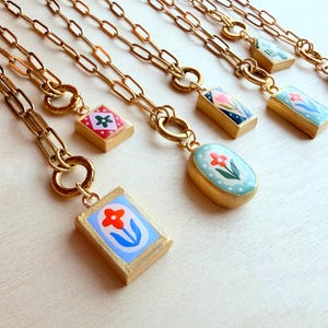 Gold Paper Clip Necklace with Handmade Charm
