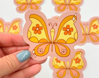 Mauve Funky Butterfly Sticker, 70's sticker, Groovy, Waterproof sticker