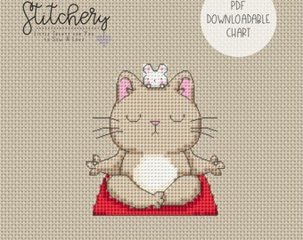 Kitty Yoga - Downloadable Cross Stitch Chart - PDF Pattern, Digital, Counted Cross Stitch