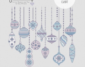 Christmas Baubles - Icy Blue - Downloadable Cross Stitch Chart - PDF Pattern, Digital, Counted Cross Stitch