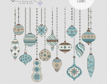 Christmas Baubles - Retro Turquoise - Downloadable Cross Stitch Chart - PDF Pattern, Digital, Counted Cross Stitch