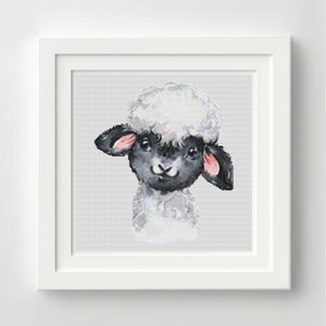 Black Faced Lamb downloadbare kruissteekkaart - PDF-patroon, digitaal, getelde kruissteek