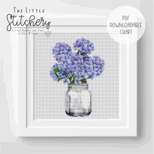 Watercolour Flowers - Hydrangeas Downloadable Cross Stitch Chart - PDF Pattern, Digital, Counted Cross Stitch