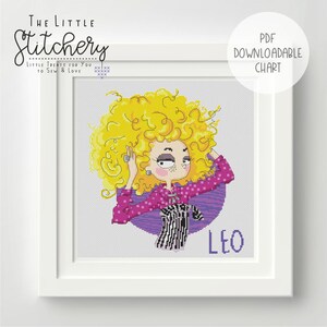 Zodiac Girl - Leo - Patrón PDF, Digital, Punto de cruz contado