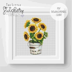 Flores de Acuarela - Gráfico de Punto de Cruz Descargable de Girasoles - Patrón PDF, Digital, Punto de Cruz Contado