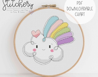 Cloud and Rainbow - Kawaii Downloadable Cross Stitch Chart - PDF Pattern, Digital, Counted Cross Stitch