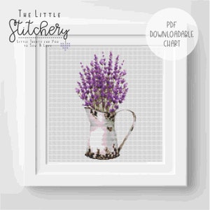 Watercolour Flowers - Lavender Downloadable Cross Stitch Chart - PDF Pattern, Digital, Counted Cross Stitch