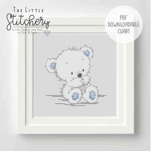 Lili of the Valley - Baby Bear Blue - Downloadable Cross Stitch Chart - PDF Pattern, Digital, Counted Cross Stitch