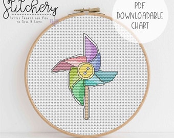 Windmill - Kawaii Downloadable Cross Stitch Chart - PDF Pattern, Digital, Counted Cross Stitch