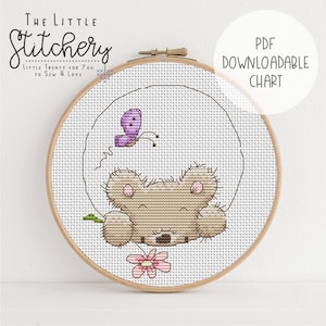 Posy Bear 2 - Gráfico de ponto cruz para download - Padrão PDF, digital, ponto cruz contado