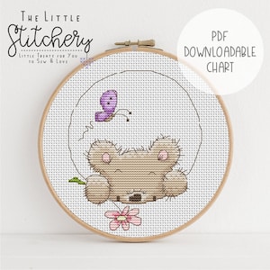 Posy Bear 2 - Downloadable Cross Stitch Chart - PDF Pattern, Digital, Counted Cross Stitch