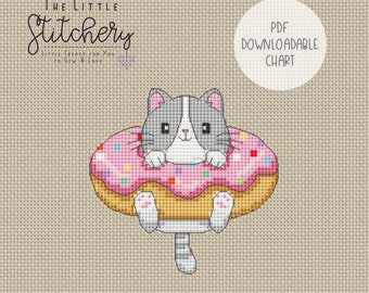 Kitty Doughnut - Downloadable Cross Stitch Chart - PDF Pattern, Digital, Counted Cross Stitch