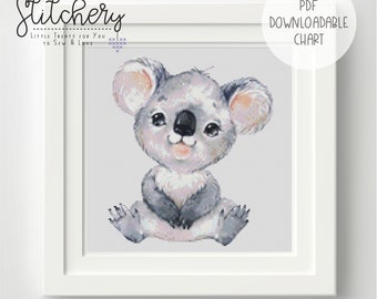 Koala Sitting Downloadable Cross Stitch Chart - PDF Pattern, Digital, Counted Cross Stitch