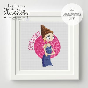 Zodiac Girl - Capricorn - PDF Pattern, Digital, Counted Cross Stitch