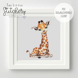 Giraffe Sitting Downloadable Cross Stitch Chart - PDF Pattern, Digital, Counted Cross Stitch