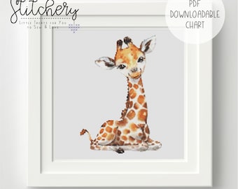 Giraffe zit downloadbare kruissteekkaart - PDF-patroon, digitaal, getelde kruissteek