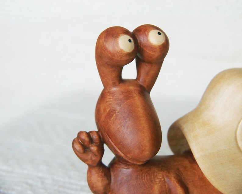 Carved Wooden Snail Brown Interior Figurine Collectible Etsy