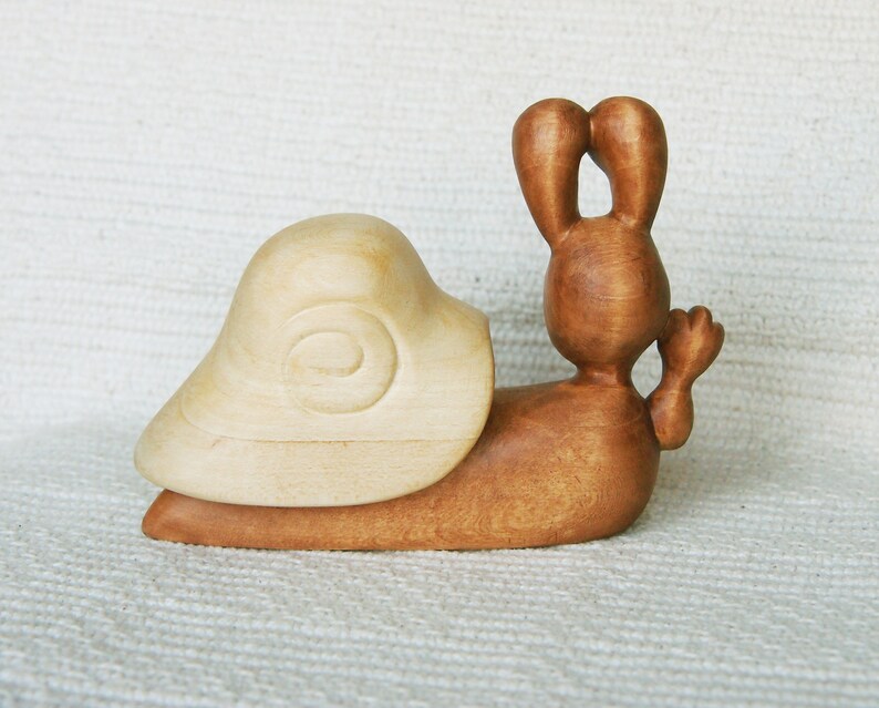 Carved Wooden Snail Brown Interior Figurine Collectible Etsy