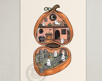 Spooky Polly Pocket Ghost Print | Halloween Pumpkin Compact Art