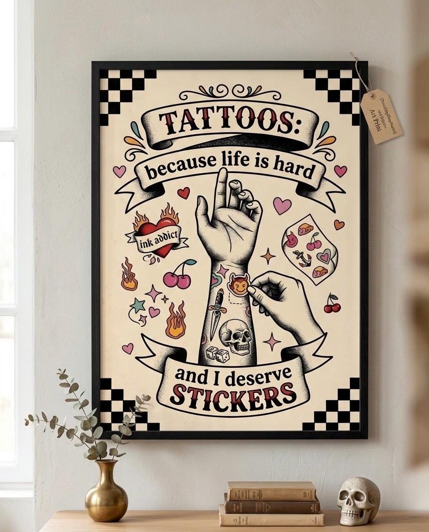 Tattoo flash poster - Etsy 日本