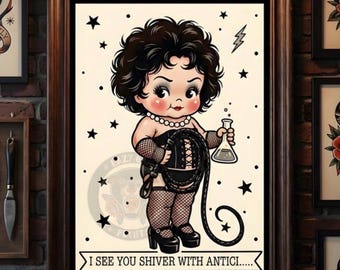 Dr. Frank-N-Furter Rocky Horror Kewpie Doll Tattoo Art | Cult Movie Wall Art | Unique Home Decor | Fan Gift Time Warp Vintage Print
