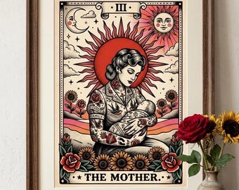 The Mother Tarot Card Print | Tattoo Flash Art, Boho Wall Decor